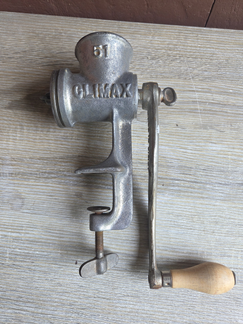 Cast Iron Manual Meat Grinder - Silver with Wood Handle